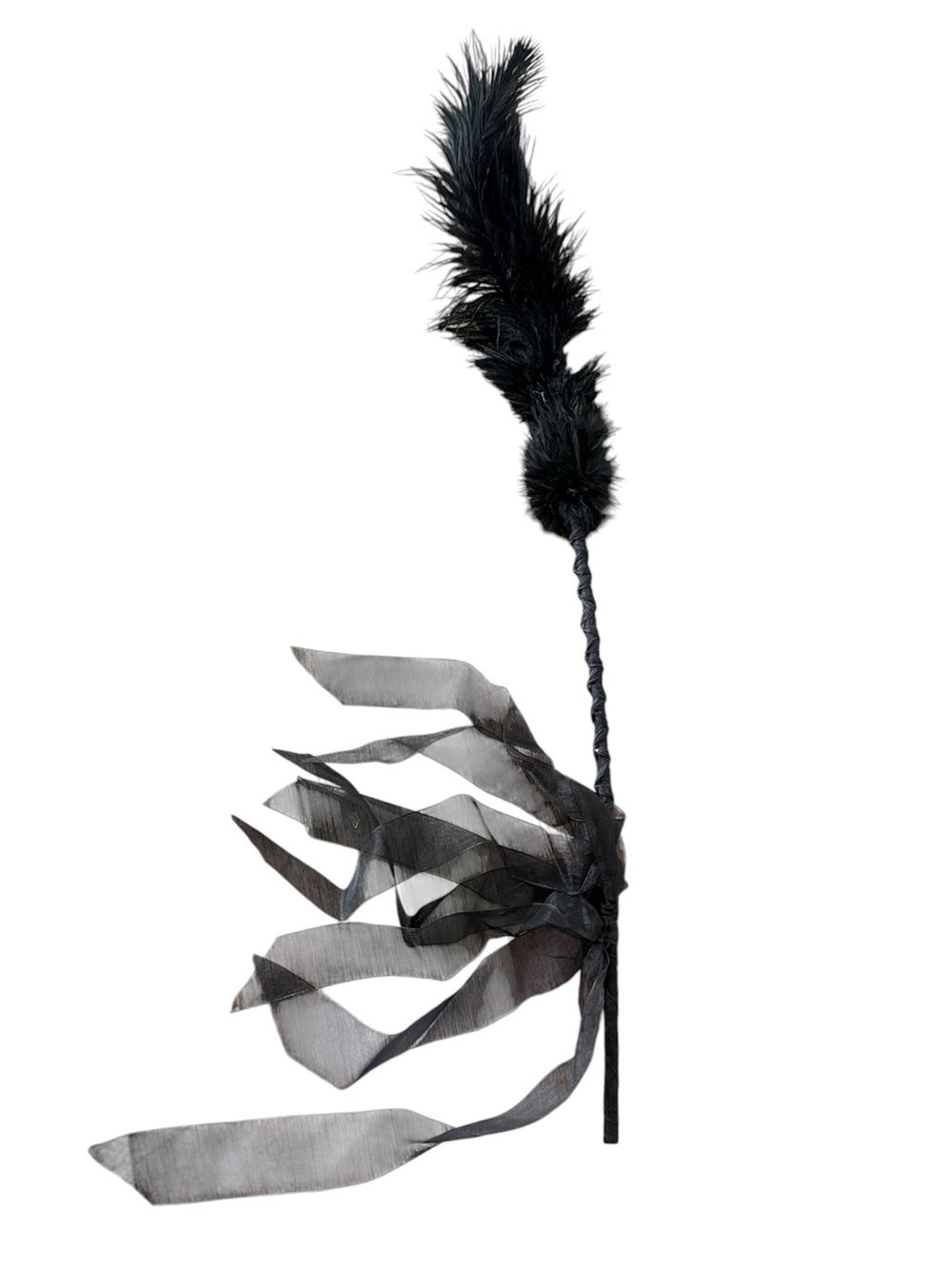 Black Tickle Feather Stick Ribbon Sensual Boudoir Burlesque Dance Cabaret